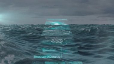 Bağlantı ağının animasyonu ve deniz üzerinde veri işleme. küresel bağlantılar, veri işleme ve teknoloji konsepti dijital olarak oluşturulmuş video.