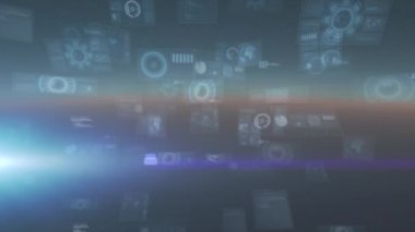 Ekranlarda veri işleme ve tarama alanlarının animasyonu. küresel dijital arayüz, veri işleme ve teknoloji konsepti dijital olarak oluşturulmuş video.