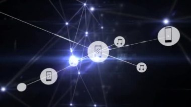 Simgelerle bağlantı ağlarının animasyonu. küresel bağlantılar, dijital arayüz, dijital olarak oluşturulan veri işleme konsepti.