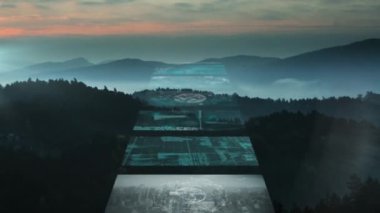 Manzara üzerinde veri işleme ile ekranların animasyonu. küresel bağlantılar, veri işleme ve teknoloji konsepti dijital olarak oluşturulmuş video.