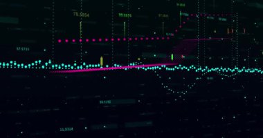 Siyah arkaplan üzerinden finansal veri işleme animasyonu. küresel iş, finans, veri işleme ve teknoloji konsepti dijital olarak oluşturulmuş video.