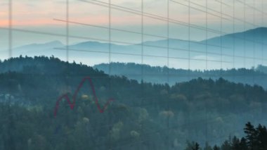 Şebeke ve manzara üzerinde finansal veri işleme animasyonu. küresel bağlantılar, veri işleme ve teknoloji konsepti dijital olarak oluşturulmuş video.