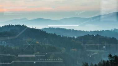Manzara üzerinde veri işleme animasyonu. küresel bağlantılar, veri işleme ve teknoloji konsepti dijital olarak oluşturulmuş video.