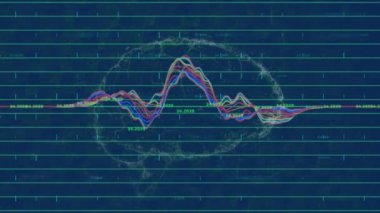 Dijital beyin üzerinden finansal veri işleme animasyonu. küresel iş, bağlantılar, veri işleme ve teknoloji konsepti dijital olarak oluşturulmuş video.
