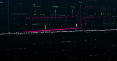 Siyah arkaplan üzerinden finansal veri işleme animasyonu. küresel iş, finans, veri işleme ve teknoloji konsepti dijital olarak oluşturulmuş video.
