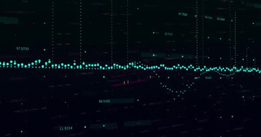 Siyah arkaplan üzerinden finansal veri işleme animasyonu. küresel iş, finans, veri işleme ve teknoloji konsepti dijital olarak oluşturulmuş video.
