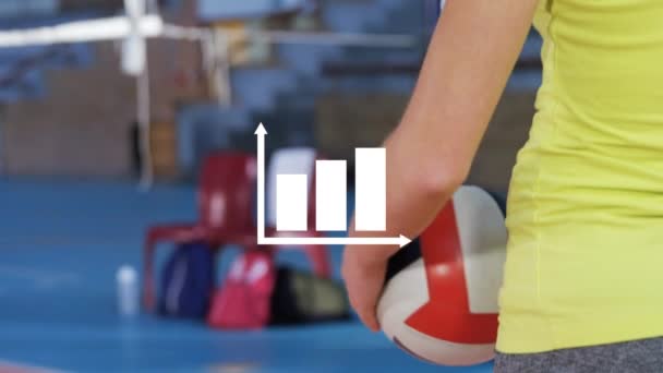 Animation Des Weißen Diagramms Über Einem Volleyballspieler Mit Ball Sport — Stockvideo