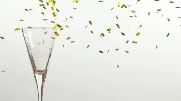 Animation Confetti Falling Champagne Glass White Background Party Celebration Concept — Stock Video