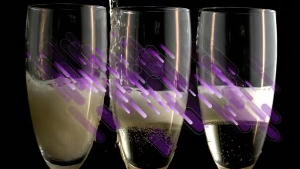 Animation Formes Violettes Sur Verres Champagne Sur Fond Noir Fête — Video