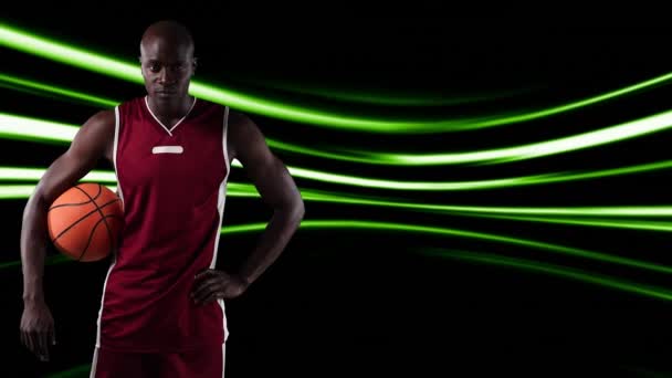 Animation Basketball Player Holding Ball Light Trails Global Sports Fitness — Stock Video