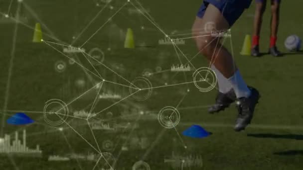 Animacja Przetwarzania Danych Sieci Połączeń Przez Piłkarzy Globalne Sporty Konkurencja — Wideo stockowe
