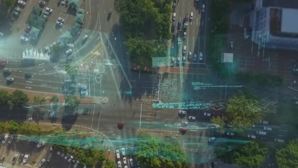 Animación Del Procesamiento Datos Través Del Paisaje Urbano Conexiones Globales — Vídeos de Stock