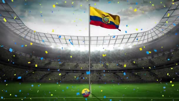 Animation Confettis Tombant Sur Drapeau Écuador Stade Sportif Sport Victoire — Video