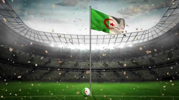 Animación Confeti Dorado Cayendo Sobre Bandera Algeria Estadio Deportivo Deporte — Vídeos de Stock