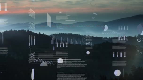 Animación Estadísticas Procesamiento Datos Sobre Paisaje Conexiones Globales Procesamiento Datos — Vídeo de stock