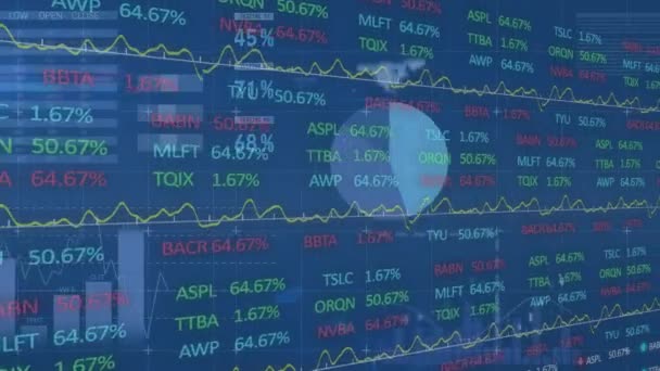 Diyagramlar Üzerinden Finansal Veri Işleme Animasyonu Küresel Bağlantılar Veri Işleme — Stok video