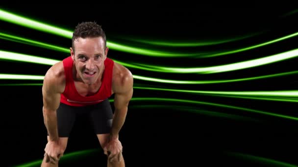 Animation Sportsman Resting Light Trails Global Sports Fitness Science Data — Stock Video