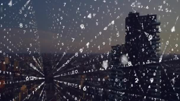 Animation Binärer Codierung Über Dem Stadtbild Globale Verbindungen Datenverarbeitung Und — Stockvideo