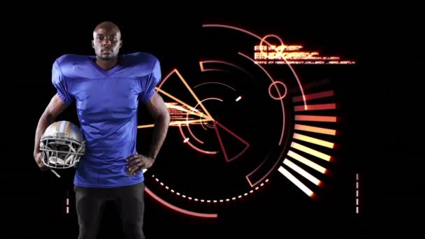 Amerikaanse Football Speler Met Helm Scope Scanning Mondiaal Concept Voor — Stockvideo