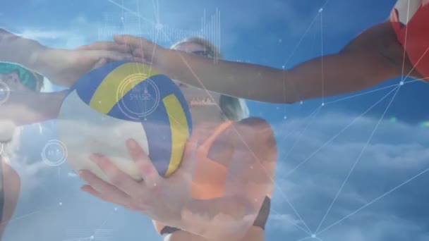 Animacja Sieci Połączeń Nad Osobami Grającymi Siatkówkę Globalna Koncepcja Sportów — Wideo stockowe