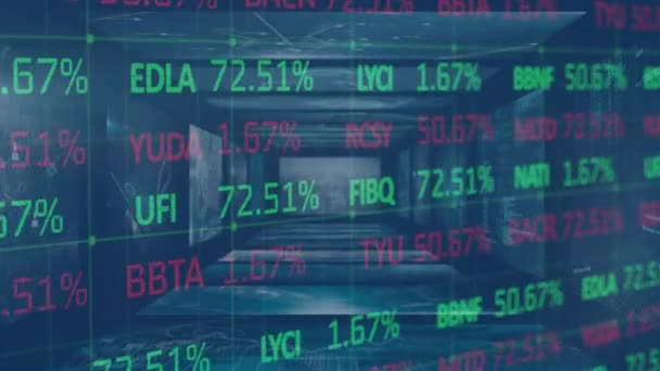 Animación Del Procesamiento Datos Financieros Través Pantallas Negocios Globales Conexiones — Vídeos de Stock