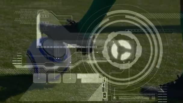 サッカー選手をスキャンするデータ処理とスコープのアニメーション スポーツ データ処理の概念デジタルで生成されたビデオ — ストック動画