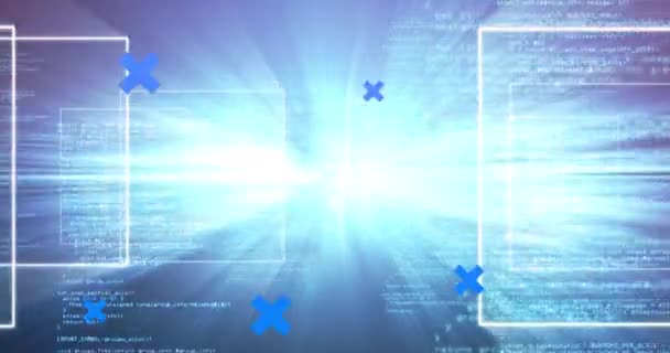 Animation Blue Crosses Data Processing Színes Képernyő Text Wow Digitális — Stock videók