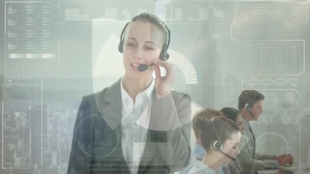 Animazione Interfaccia Digitale Uomini Affari Utilizzando Cuffie Telefoniche Business Globale — Video Stock