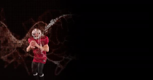Анімація Цифрового Мозку Крутиться Над Американським Футболістом Тримає Концепція Глобального — стокове відео