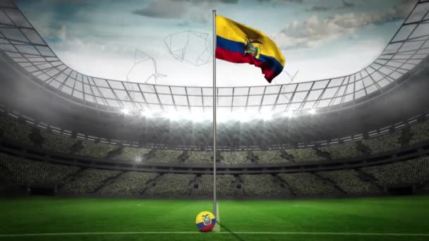 Анимация Сети Вращающейся Над Флагом Эквадора Спортивном Стадионе Спорт Достижения — стоковое видео