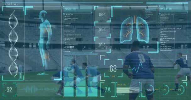 Animatie Van Digitale Interface Met Gegevensverwerking Voetballers Wereldwijde Sport Concurrentie — Stockvideo