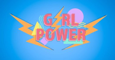 Mavi arka planda metin kızı gücünün bileşimi. Kız gücü, pozitif kadın gücü ve dijital olarak oluşturulan bağımsızlık kavramı.