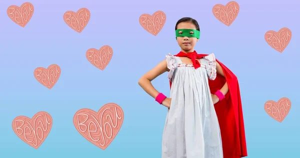 Samenstelling Van Meisje Macht Tekst Meisje Superheld Kostuum Girl Power — Stockfoto