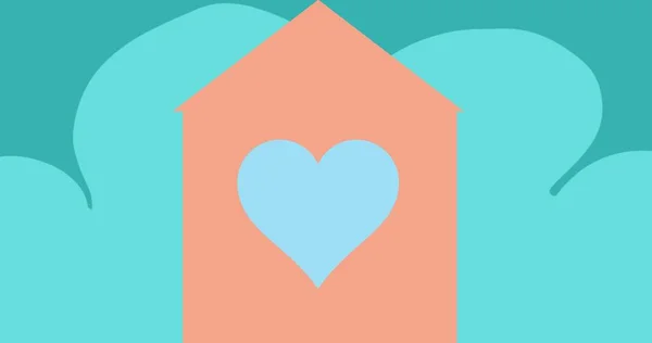 Mavi Arka Planda Kalbi Olan Pembe Bir Evin Kompozisyonu Mutlu — Stok fotoğraf