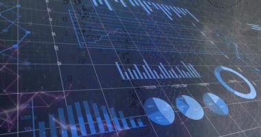 Şebeke üzerinde istatistik ve veri işleme animasyonu. küresel finansman, iş ve veri işleme kavramı dijital olarak oluşturulmuş video.