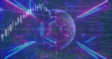 Satış metninin animasyonu ve dünya çapında finansal veri işleme. küresel satışlar, perakende satış, veri işleme ve dijital arayüz kavramı dijital olarak oluşturulmuş video.