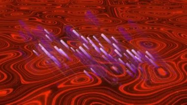 Sıvı arkaplan üzerinde mor ışık izlerinin canlandırılması. veri işleme, renk ve hareket kavramı dijital olarak oluşturulmuş video.