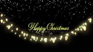 Peri ışıklarının parladığı mutlu noel mesajlarının animasyonu. Noel, gelenek ve kutlama konsepti dijital olarak oluşturuldu.