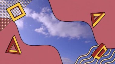 Gökyüzünde hareket eden retro şekiller ağının animasyonu. küresel bağlantılar ve dijital arayüz konsepti dijital olarak oluşturulmuş video.