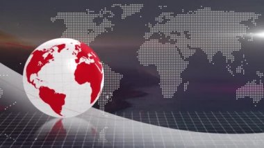 Manzara üzerinde ızgarayla dönen dünyanın animasyonu. küresel iş, bağlantılar ve veri işleme kavramı dijital olarak oluşturulmuş video.