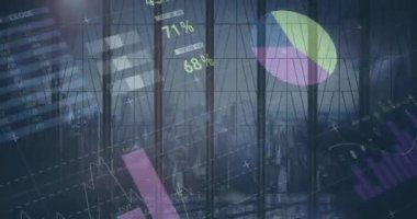 Modern ofis üzerinden finansal veri işleme animasyonu. küresel iş, bağlantılar ve veri işleme kavramı dijital olarak oluşturulmuş video.