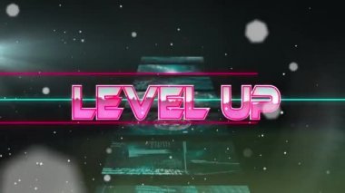 Metalik pembe harflerle üst düzey metnin veri işleme ekranları üzerinden canlandırılması. Video oyunu, iletişim ve eğlence konsepti dijital olarak oluşturuldu.