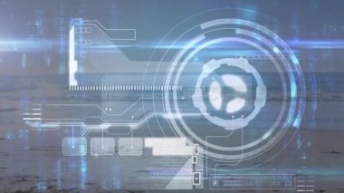 Plajda koşan fit bir kadının veri işleme animasyonu. spor ve yarışma konsepti dijital olarak oluşturulmuş video.