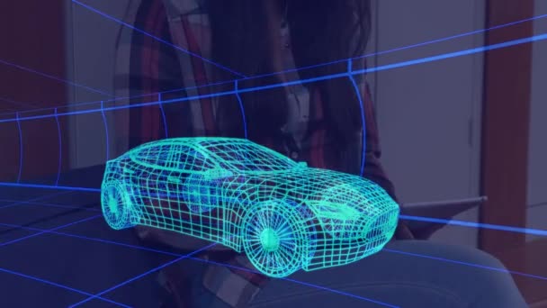 Animace Auto Kreslení Přes Ženu Pomocí Tabletu Globální Automobilový Průmysl — Stock video