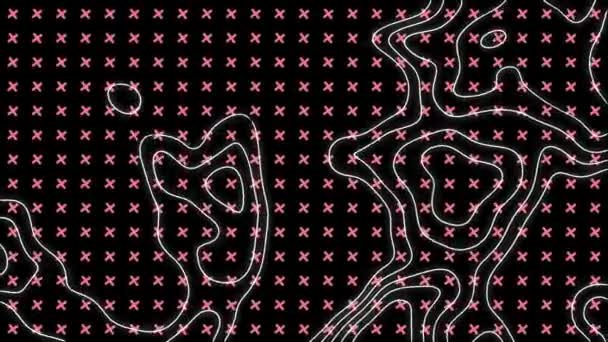 Animation White Contour Lines Moving Grid Turning Pink Crosses Black — Stock Video