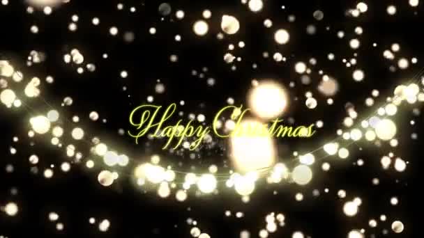 幸せなクリスマステキストと妖精の光の輝く文字列のアニメーション クリスマス お祝いのコンセプトをデジタルで — ストック動画