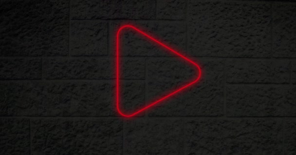 Animation Neon Play Button Flickering Copy Space Wall Background — Stock Video