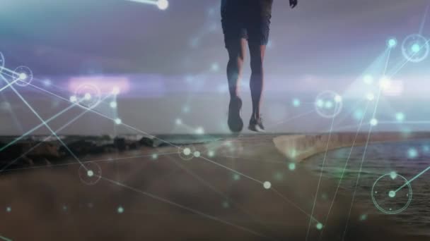 人が走る上での接続とデータ処理のネットワークのアニメーション スポーツ フィットネス 健康的なライフスタイルとデータ処理の概念デジタルで生成されたビデオ — ストック動画
