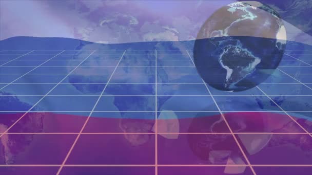 Анімація Переміщення Прапора Росії Земній Кулі Статистиці Глобальний Бізнес Обробка — стокове відео