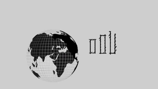 Animation Globe Spinning Hand Drawn Statistics Grey Background Global Data — Stock Video